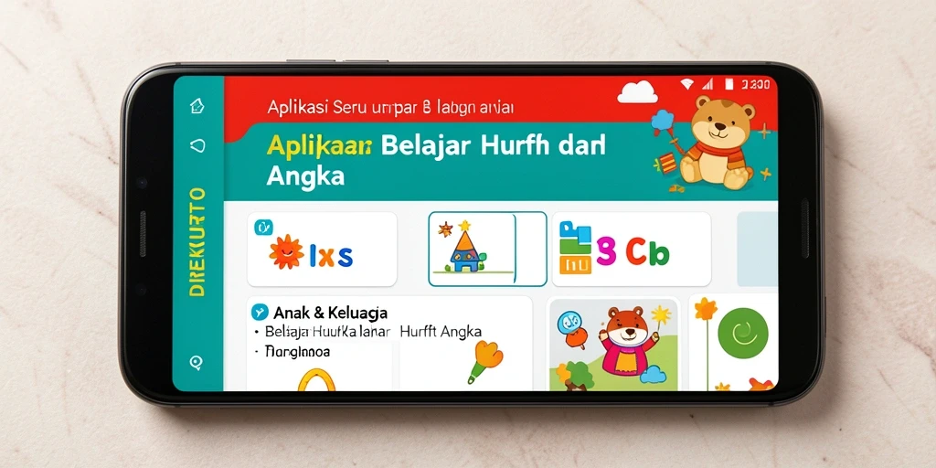 Tampilan antarmuka aplikasi DIREKTURTOTO untuk belajar huruf dan angka.