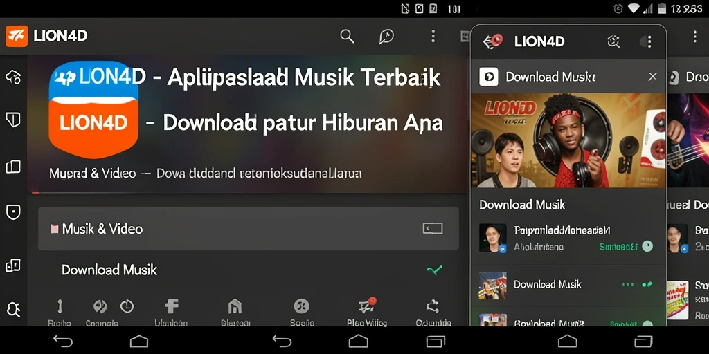 Antarmuka menarik aplikasi LION4D untuk Download Musik.