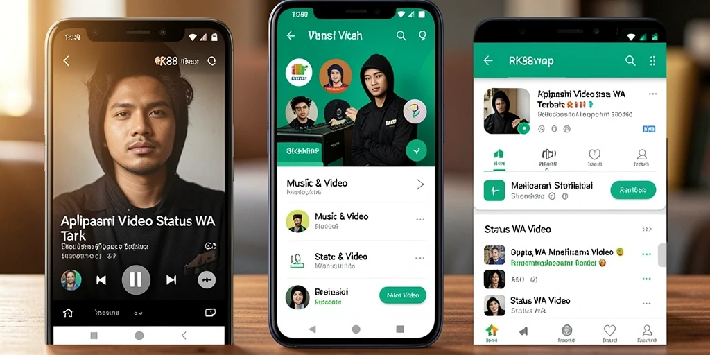 Antarmuka pengguna RK88 menampilkan berbagai pilihan untuk membuat status video.