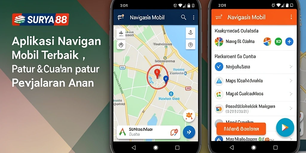 Tampilan antarmuka pengguna aplikasi SURYA88 dengan fitur navigasi mobil.